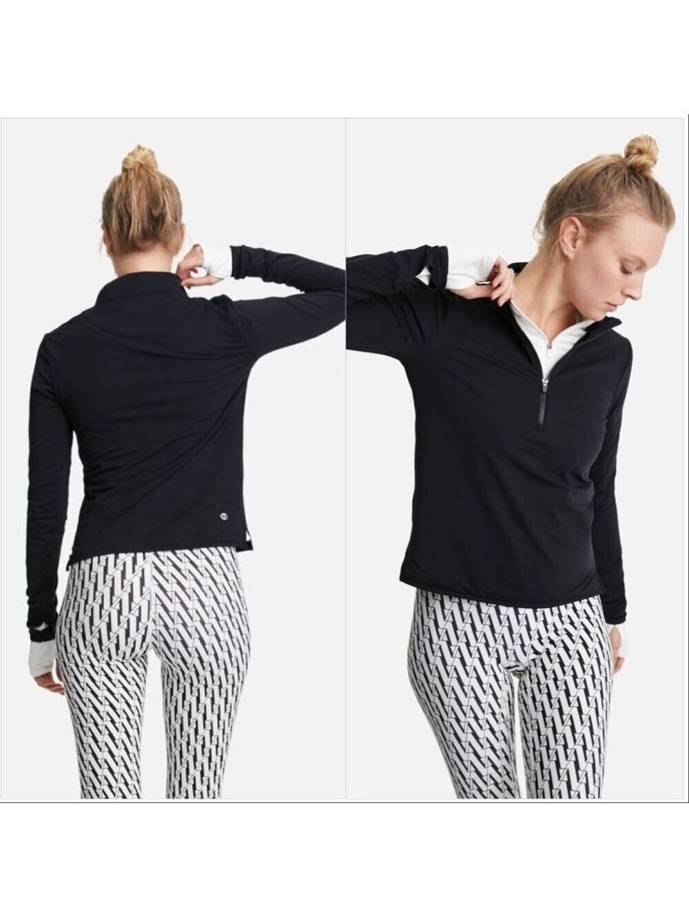 ALL ACCESS NYC Womens Black Long Sleeve Quarter-Zip Top